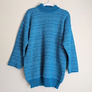 Vintage Handmade Sweater Blue Men's Women's High Neck Size Large